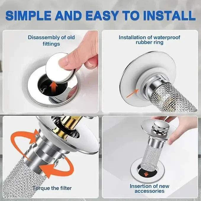 Two Pack Sink Drain Strainers With Pop Up Stopper Basket