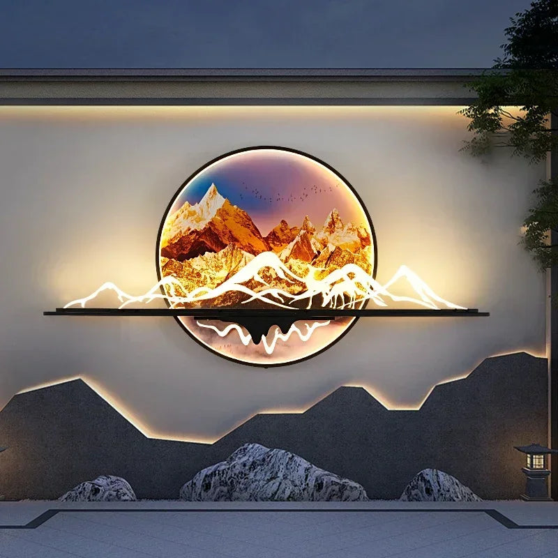 UFULA Solar Outdoor Mural Lamp 1 Meter Diameter Circular Landscape Waterproof Mural  Villa Courtyard Garden Decoration Painting